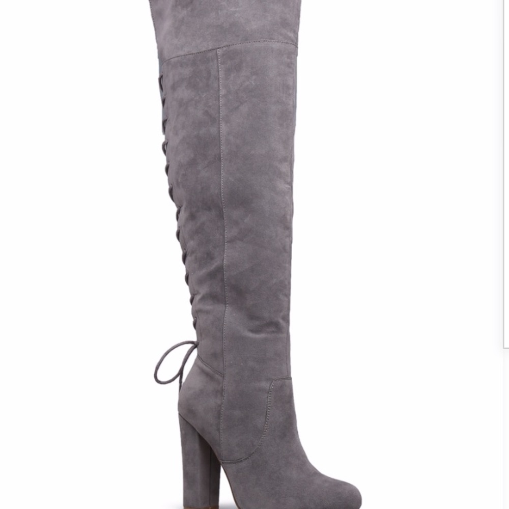 Gray high heel boots
